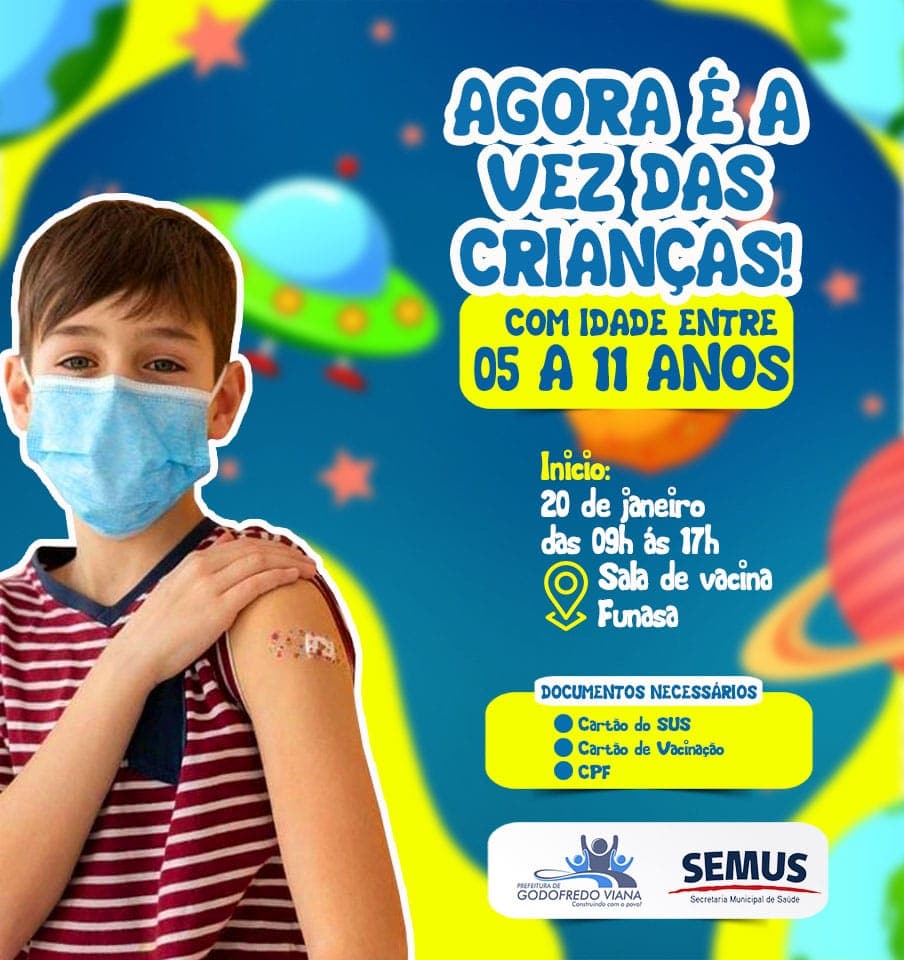 Prefeitura de Godofredo Viana inicia vacinação de crianças contra Covid nesta quinta-feira (20)